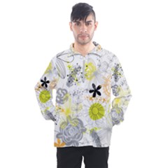 Doodle Flowers Hand Drawing Pattern Men s Half Zip Pullover