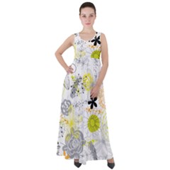 Doodle Flowers Hand Drawing Pattern Empire Waist Velour Maxi Dress