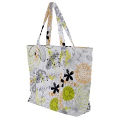 Doodle Flowers Hand Drawing Pattern Zip Up Canvas Bag