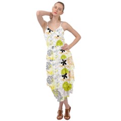 Doodle Flowers Hand Drawing Pattern Layered Bottom Dress