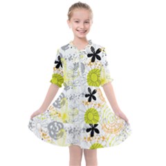 Doodle Flowers Hand Drawing Pattern Kids  All Frills Chiffon Dress