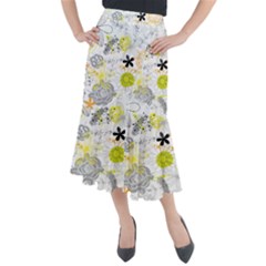 Doodle Flowers Hand Drawing Pattern Midi Mermaid Skirt