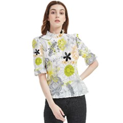 Doodle Flowers Hand Drawing Pattern Frill Neck Blouse