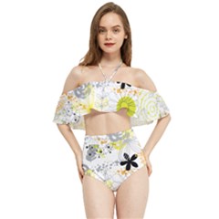 Doodle Flowers Hand Drawing Pattern Halter Flowy Bikini Set 