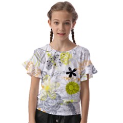 Doodle Flowers Hand Drawing Pattern Kids  Cut Out Flutter Sleeves