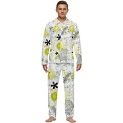 Doodle Flowers Hand Drawing Pattern Men s Long Sleeve Velvet Pocket Pajamas Set