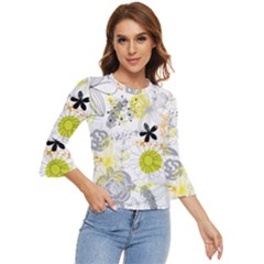 Doodle Flowers Hand Drawing Pattern Bell Sleeve Top