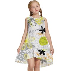 Doodle Flowers Hand Drawing Pattern Kids  Frill Swing Dress