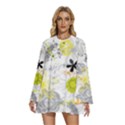 Doodle Flowers Hand Drawing Pattern Round Neck Long Sleeve Bohemian Style Chiffon Mini Dress View1