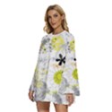 Doodle Flowers Hand Drawing Pattern Round Neck Long Sleeve Bohemian Style Chiffon Mini Dress View2