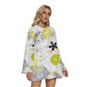 Doodle Flowers Hand Drawing Pattern Round Neck Long Sleeve Bohemian Style Chiffon Mini Dress View3