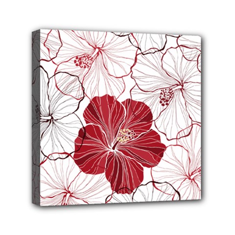 Red Hibiscus Flowers Art Mini Canvas 6  X 6  (stretched)