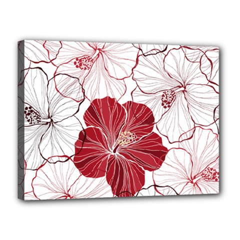 Red Hibiscus Flowers Art Canvas 16  X 12  (stretched)