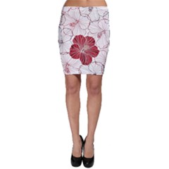 Red Hibiscus Flowers Art Bodycon Skirt