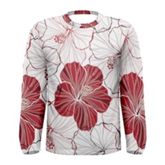 Red Hibiscus Flowers Art Men s Long Sleeve Tee