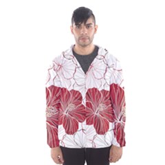 Red Hibiscus Flowers Art Men s Hooded Windbreaker