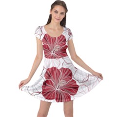 Red Hibiscus Flowers Art Cap Sleeve Dress