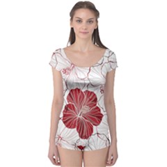 Red Hibiscus Flowers Art Boyleg Leotard  by Jancukart