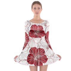 Red Hibiscus Flowers Art Long Sleeve Skater Dress