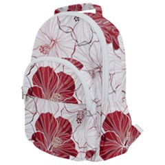 Red Hibiscus Flowers Art Rounded Multi Pocket Backpack