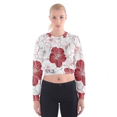 Red Hibiscus Flowers Art Cropped Sweatshirt by Jancukart