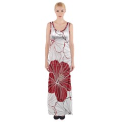 Red Hibiscus Flowers Art Thigh Split Maxi Dress