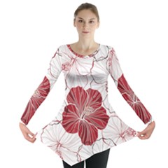 Red Hibiscus Flowers Art Long Sleeve Tunic  by Jancukart