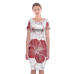 Red Hibiscus Flowers Art Classic Short Sleeve Midi Dress