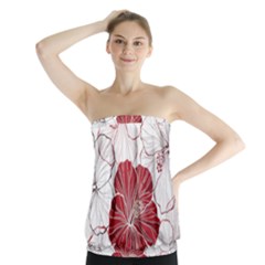 Red Hibiscus Flowers Art Strapless Top