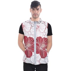 Red Hibiscus Flowers Art Men s Puffer Vest