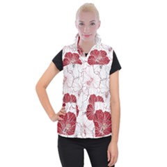 Red Hibiscus Flowers Art Women s Button Up Vest