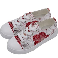 Red Hibiscus Flowers Art Kids  Low Top Canvas Sneakers