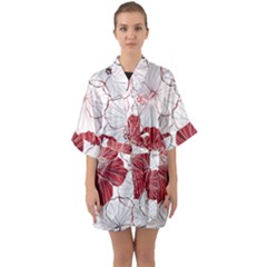 Red Hibiscus Flowers Art Half Sleeve Satin Kimono  by Jancukart