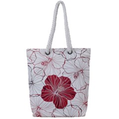 Red Hibiscus Flowers Art Full Print Rope Handle Tote (small)