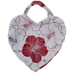 Red Hibiscus Flowers Art Giant Heart Shaped Tote