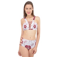 Red Hibiscus Flowers Art Cage Up Bikini Set