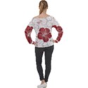 Red Hibiscus Flowers Art Off Shoulder Long Sleeve Velour Top View2