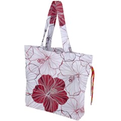 Red Hibiscus Flowers Art Drawstring Tote Bag