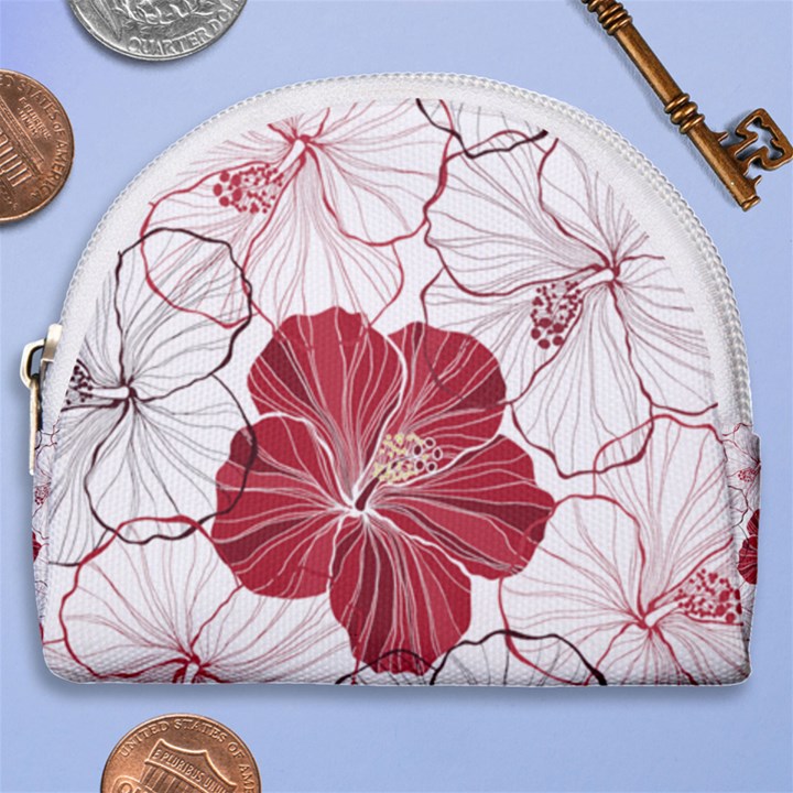 Red Hibiscus Flowers Art Horseshoe Style Canvas Pouch