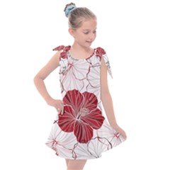 Red Hibiscus Flowers Art Kids  Tie Up Tunic Dress