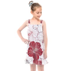 Red Hibiscus Flowers Art Kids  Overall Dress by Jancukart