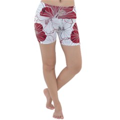 Red Hibiscus Flowers Art Lightweight Velour Yoga Shorts