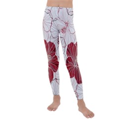 Red Hibiscus Flowers Art Kids  Lightweight Velour Leggings