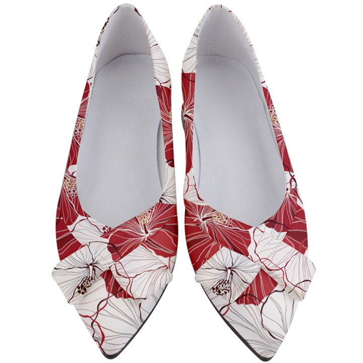 Red Hibiscus Flowers Art Women s Bow Heels