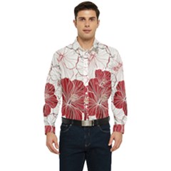 Red Hibiscus Flowers Art Men s Long Sleeve Pocket Shirt  by Jancukart