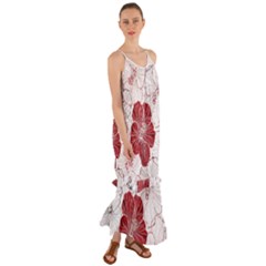 Red Hibiscus Flowers Art Cami Maxi Ruffle Chiffon Dress