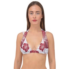 Red Hibiscus Flowers Art Double Strap Halter Bikini Top