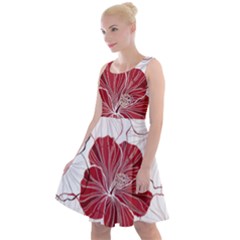 Red Hibiscus Flowers Art Knee Length Skater Dress