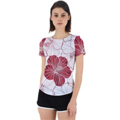 Red Hibiscus Flowers Art Back Cut Out Sport Tee by Jancukart