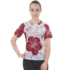 Red Hibiscus Flowers Art Women s Sport Raglan Tee